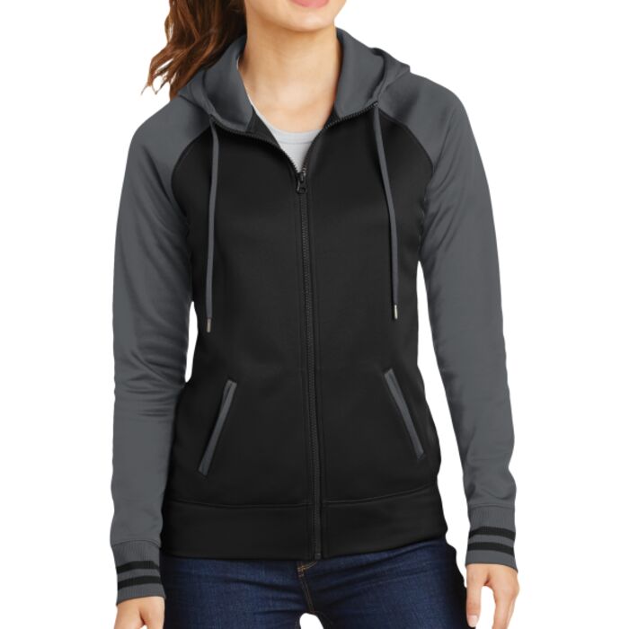 Ladies Sport Wick ® Varsity Fleece Full Zip Hooded Jacket Thumbnail