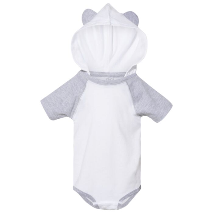 Fine Jersey Infant Short Sleeve Raglan Bodysuit with Hood & Ears Thumbnail